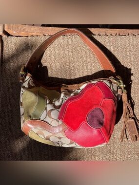 RARE 🌺 Authentic Coach Poppies for Peace Suede Hobo Bag 🌺 Excellent condition!